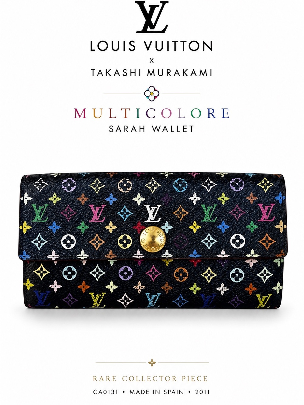 Louis Vuitton Takashi Murakami Black Multicolore Sarah Wallet CA0131